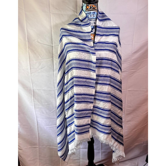 J Crew Wrap Shawl, Blue and White Stripes, Women's One size Boho Peasant - Picture 1 of 6